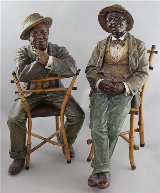 A pair of Johann Maresch Austrian painted terracotta figures, largest 18in., some damages